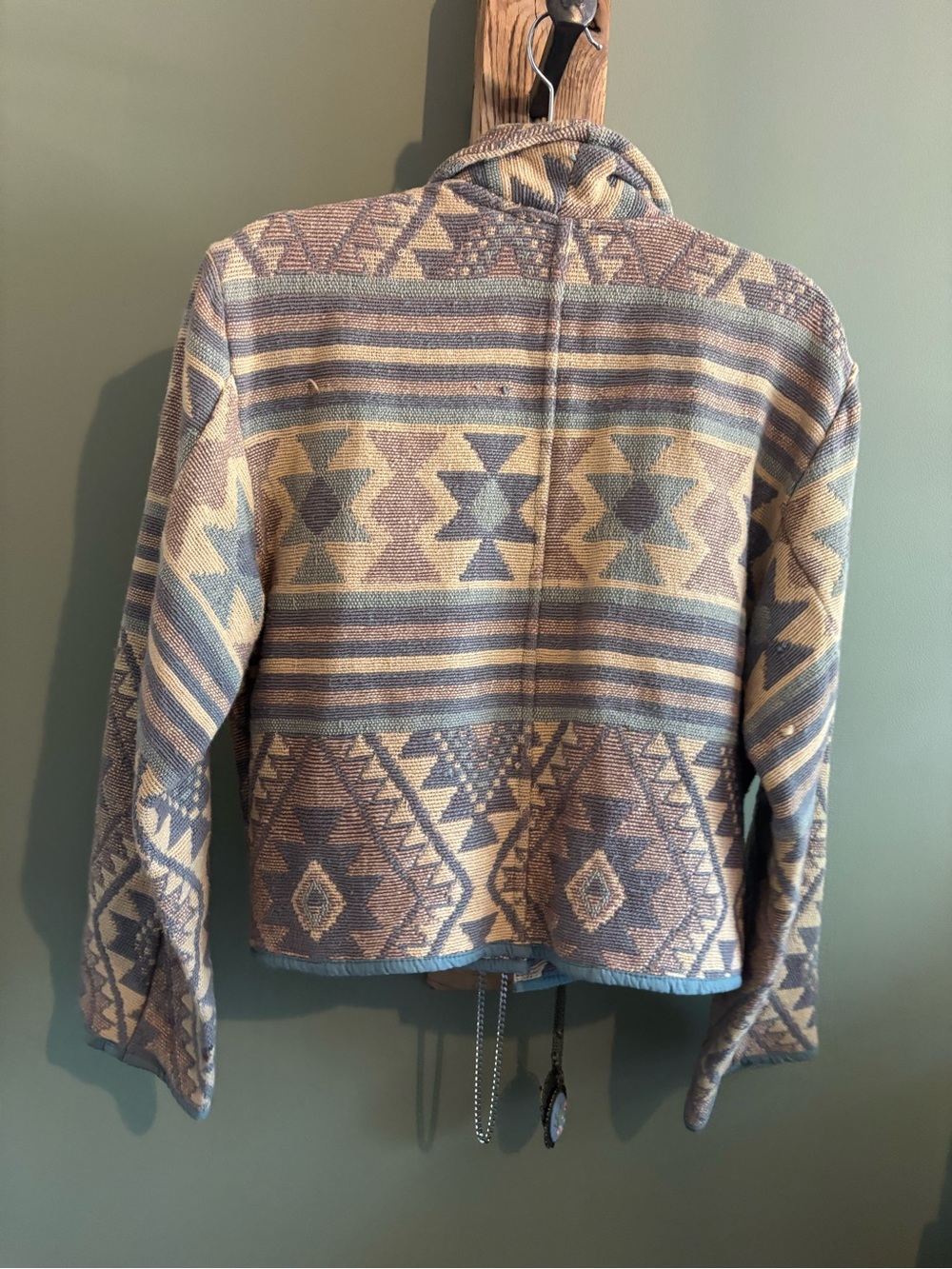 Vintage Patterned Tapestry Southwestern Cropped Jacket Beige Blue Size Small - Picture 4 of 8